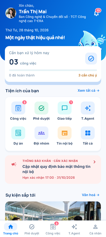 Trang chủ T-ERA Hub trên điện thoại