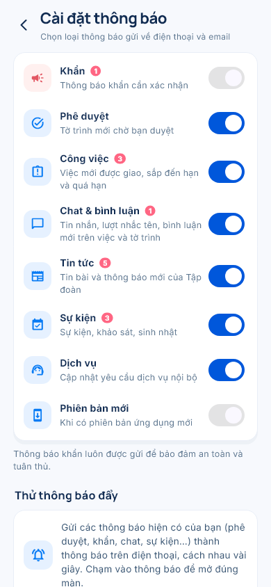 Cài đặt thông báo