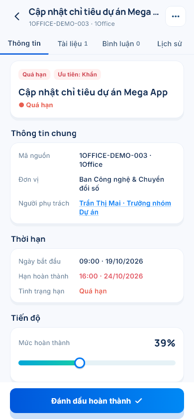 Cập nhật tiến độ và hoàn thành